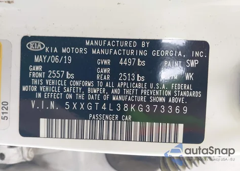 2019 Kia Optima Lx from USA, damaged, VIN 5XXGT4L38KG373369